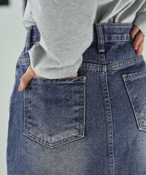 STYLE DELI（スタイルデリ）の「ブリーチデニムIラインスカート（デニムスカート・レディース・ライトブルー・MEDIUM/SMALL/LARGE）」の3枚目の写真
