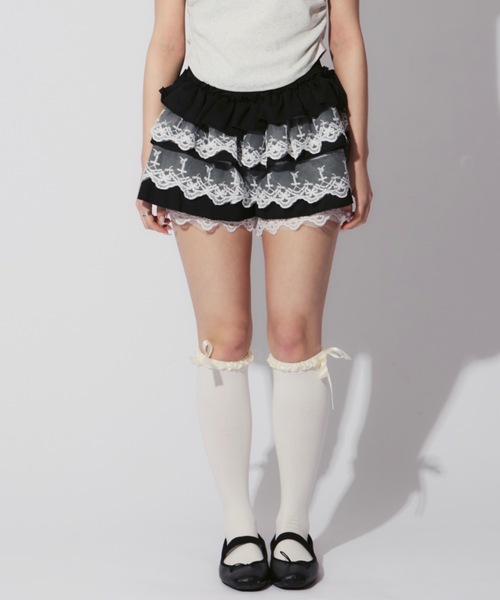 セール】Frillied Sweat Mini Skirt / フリルレーススウェット