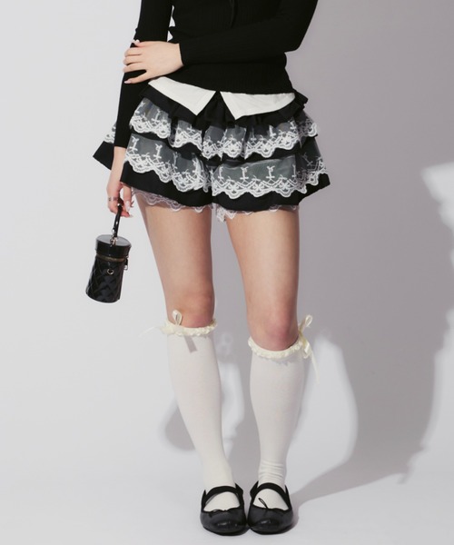 セール】Frillied Sweat Mini Skirt / フリルレーススウェット
