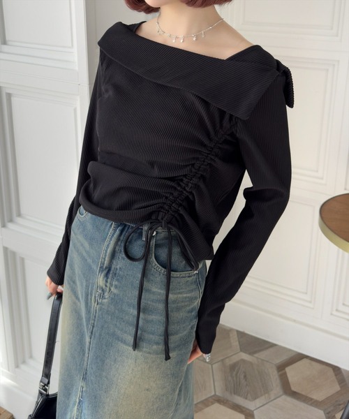 clear（クリア）の「サイドドロスト長袖リブカットソー［大人カジュアル 春ニット］≪SS新作≫（Tシャツ/カットソー・レディース・ライトグレー/アイボリー/ブラック・F）」の12枚目の写真