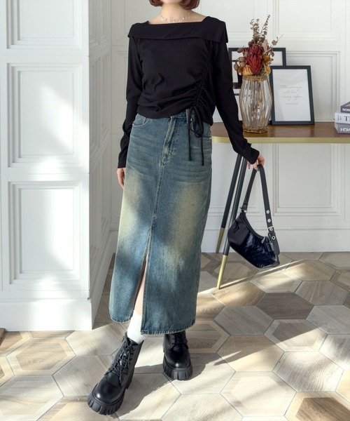 clear（クリア）の「サイドドロスト長袖リブカットソー［大人カジュアル 春ニット］≪SS新作≫（Tシャツ/カットソー・レディース・ライトグレー/アイボリー/ブラック・F）」の15枚目の写真