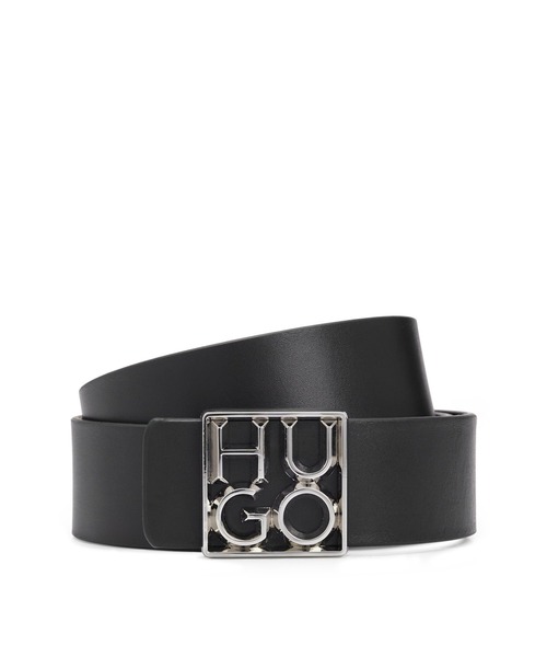 ポリッシュドシルバー ロゴバックル レザーベルト