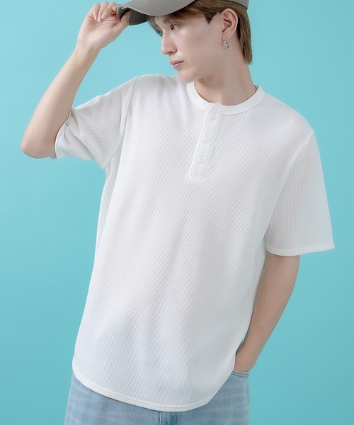 SIDEWAY STANCE(サイドウェイスタンス)の「【SIDEWAY STANCE】ワッフル ヘンリー ネック 半袖Tシャツ(Tシャツ/カットソー・メンズ・杢グレー/ホワイト/ブラック・X-LARGE/LARGE/MEDIUM/SMALL)」の1枚目の写真
