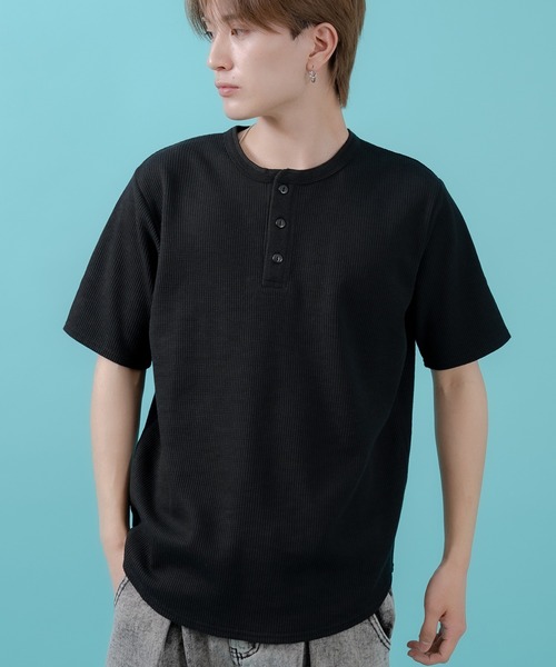 SIDEWAY STANCE(サイドウェイスタンス)の「【SIDEWAY STANCE】ワッフル ヘンリー ネック 半袖Tシャツ(Tシャツ/カットソー・メンズ・杢グレー/ホワイト/ブラック・X-LARGE/LARGE/MEDIUM/SMALL)」の2枚目の写真