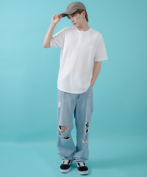 SIDEWAY STANCE(サイドウェイスタンス)の「【SIDEWAY STANCE】ワッフル ヘンリー ネック 半袖Tシャツ(Tシャツ/カットソー・メンズ・杢グレー/ホワイト/ブラック・X-LARGE/LARGE/MEDIUM/SMALL)」の7枚目の写真