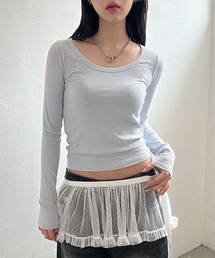 【定番アイテム / スリムフィット】 Uネック ベーシック 長袖 インナー リブ Tシャツ