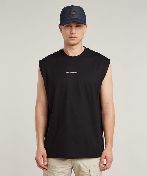 G-STAR(ジースター)の「BOXY T-SHIRT/オーバーサイズワンポイントスリーブレスTシャツ(Tシャツ/カットソー・メンズ・ダークブラック/ホワイト・SMALL/MEDIUM/LARGE/X-LARGE/X-SMALL)」の1枚目の写真