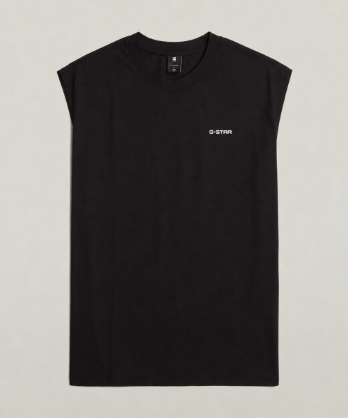 G-STAR(ジースター)の「BOXY T-SHIRT/オーバーサイズワンポイントスリーブレスTシャツ(Tシャツ/カットソー・メンズ・ダークブラック/ホワイト・SMALL/MEDIUM/LARGE/X-LARGE/X-SMALL)」の4枚目の写真
