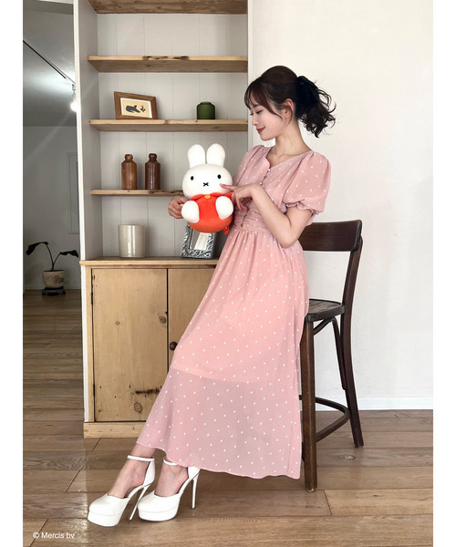 極美品✨'20年 フォクシー Tuberose ニットフレアワンピース ピンク miffy 総柄フレアワンピース（ワンピース）｜Miffy（ ミッフィー）の