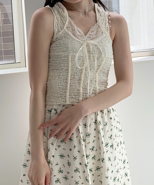 Mejoul(メジュール)の「レースリボン ワッシャー カットトップス/タンクトップ(タンクトップ・レディース・アイボリー/ブラウン・F)」の17枚目の写真