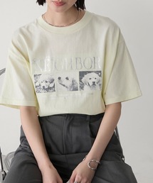 【forksy.】箔プリントロゴ×DOGグラフィック プリント 半袖Tシャツ