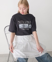 【forksy.】箔プリントロゴ×DOGグラフィック プリント 半袖Tシャツ