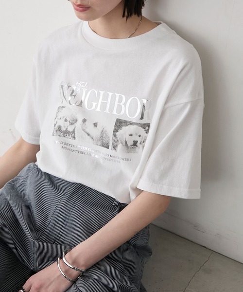 forksy.（フォルクシー）の「【forksy.】箔プリントロゴ×DOGグラフィック プリント 半袖Tシャツ（Tシャツ/カットソー・レディース・モカ/ブラック/オフホワイト/ライトイエロー・FREE）」の7枚目の写真