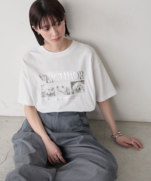 forksy.（フォルクシー）の「【forksy.】箔プリントロゴ×DOGグラフィック プリント 半袖Tシャツ（Tシャツ/カットソー・レディース・モカ/ブラック/オフホワイト/ライトイエロー・FREE）」の8枚目の写真