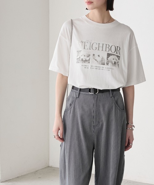 forksy.（フォルクシー）の「【forksy.】箔プリントロゴ×DOGグラフィック プリント 半袖Tシャツ（Tシャツ/カットソー・レディース・モカ/ブラック/オフホワイト/ライトイエロー・FREE）」の9枚目の写真