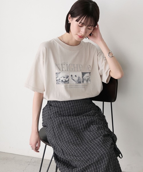 forksy.】箔プリントロゴ×DOGグラフィック プリント 半袖Tシャツ