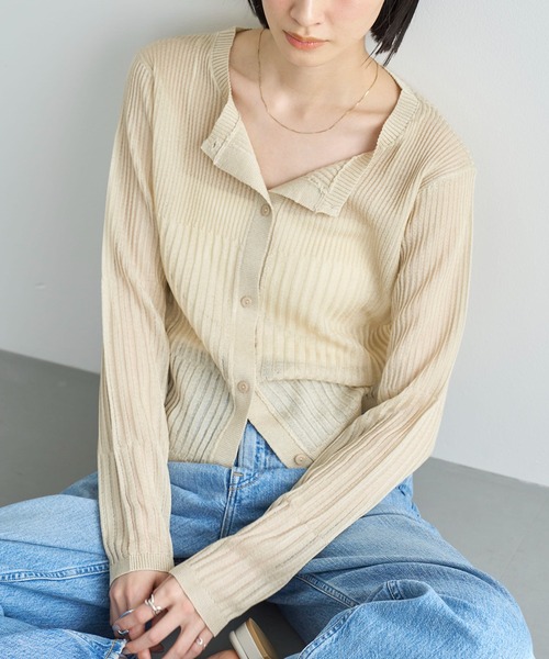 meilmada（メイルマダ）の「リブ切替シアーニットカーディガン（カーディガン/ボレロ・レディース・チャコールグレー/ベージュ/ブルー・FREE）」の2枚目の写真