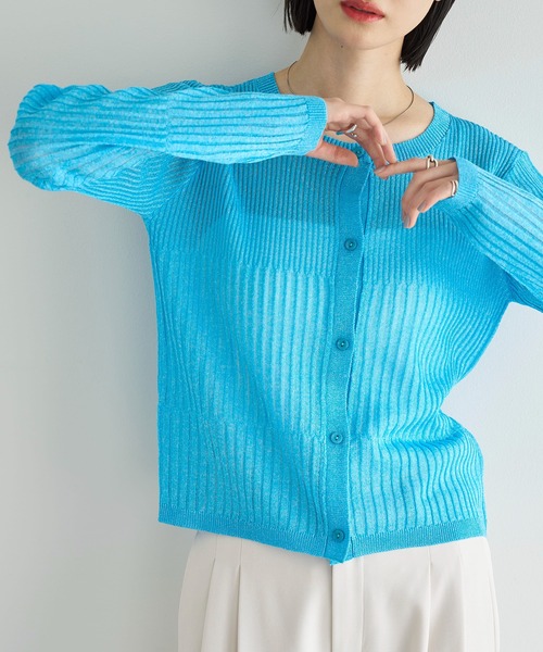 meilmada（メイルマダ）の「リブ切替シアーニットカーディガン（カーディガン/ボレロ・レディース・チャコールグレー/ベージュ/ブルー・FREE）」の3枚目の写真