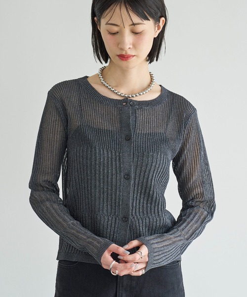 meilmada（メイルマダ）の「リブ切替シアーニットカーディガン（カーディガン/ボレロ・レディース・チャコールグレー/ベージュ/ブルー・FREE）」の6枚目の写真