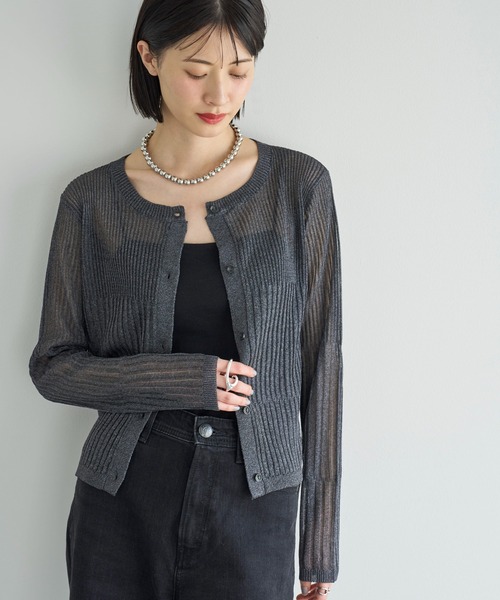 meilmada（メイルマダ）の「リブ切替シアーニットカーディガン（カーディガン/ボレロ・レディース・チャコールグレー/ベージュ/ブルー・FREE）」の14枚目の写真