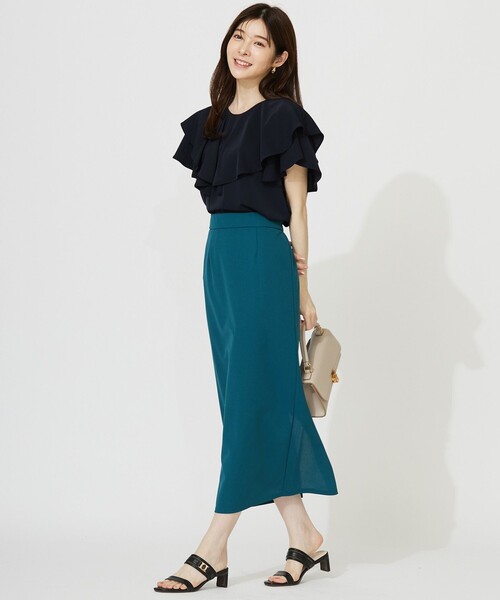 ANY SIS（エニィスィス）の「【UVケア ・ストレッチ・洗える】2WAYジョーゼットジャージーナロー スカート（スカート・レディース・アイボリー系/ダークグリーン系/ブラック系/黄土色系/ネイビー系・2）」の6枚目の写真