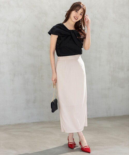 ANY SIS（エニィスィス）の「【UVケア ・ストレッチ・洗える】2WAYジョーゼットジャージーナロー スカート（スカート・レディース・アイボリー系/ダークグリーン系/ブラック系/黄土色系/ネイビー系・2）」の7枚目の写真