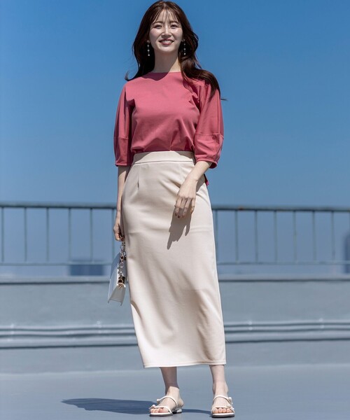 ANY SIS（エニィスィス）の「【UVケア ・ストレッチ・洗える】2WAYジョーゼットジャージーナロー スカート（スカート・レディース・アイボリー系/ダークグリーン系/ブラック系/黄土色系/ネイビー系・2）」の8枚目の写真