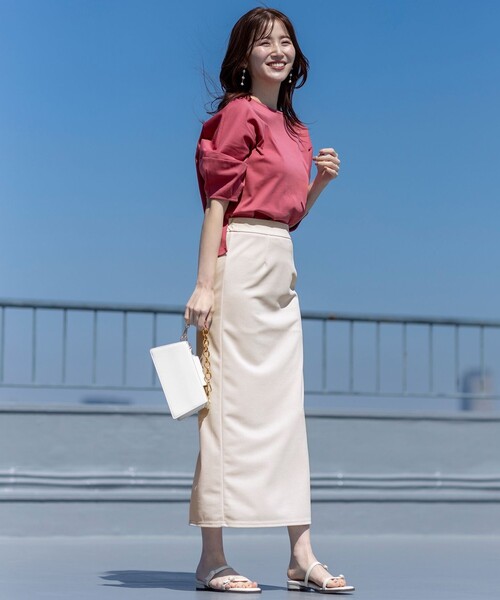 ANY SIS（エニィスィス）の「【UVケア ・ストレッチ・洗える】2WAYジョーゼットジャージーナロー スカート（スカート・レディース・アイボリー系/ダークグリーン系/ブラック系/黄土色系/ネイビー系・2）」の9枚目の写真