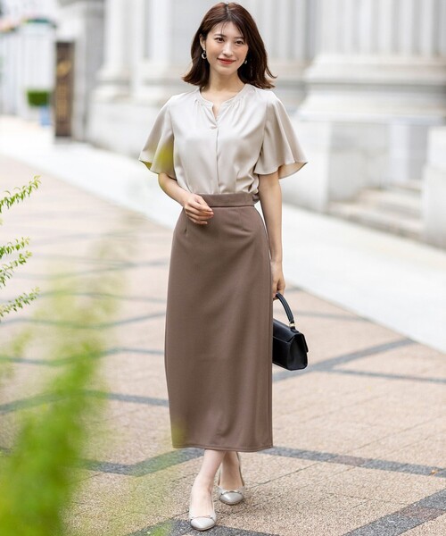 ANY SIS（エニィスィス）の「【UVケア ・ストレッチ・洗える】2WAYジョーゼットジャージーナロー スカート（スカート・レディース・アイボリー系/ダークグリーン系/ブラック系/黄土色系/ネイビー系・2）」の11枚目の写真