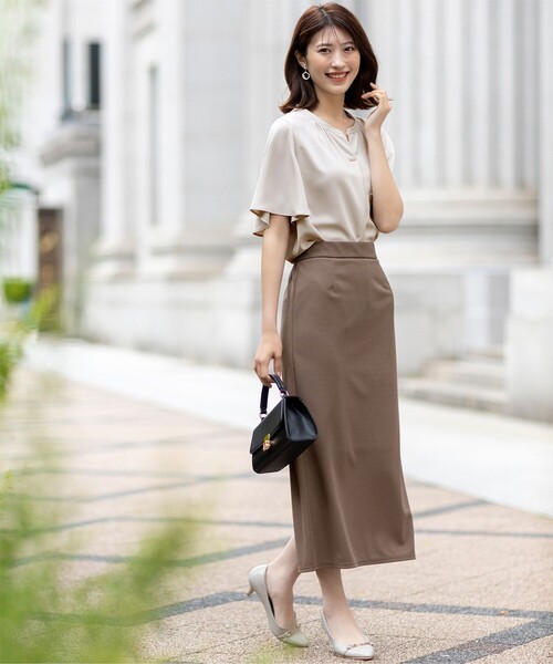 ANY SIS（エニィスィス）の「【UVケア ・ストレッチ・洗える】2WAYジョーゼットジャージーナロー スカート（スカート・レディース・アイボリー系/ダークグリーン系/ブラック系/黄土色系/ネイビー系・2）」の12枚目の写真