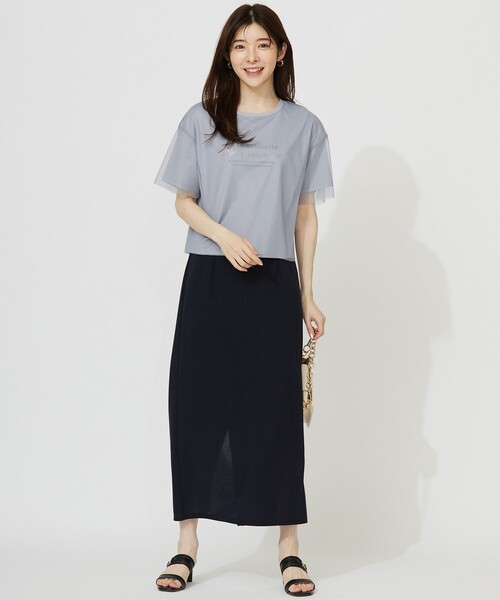 ANY SIS（エニィスィス）の「【UVケア ・ストレッチ・洗える】2WAYジョーゼットジャージーナロー スカート（スカート・レディース・アイボリー系/ダークグリーン系/ブラック系/黄土色系/ネイビー系・2）」の16枚目の写真