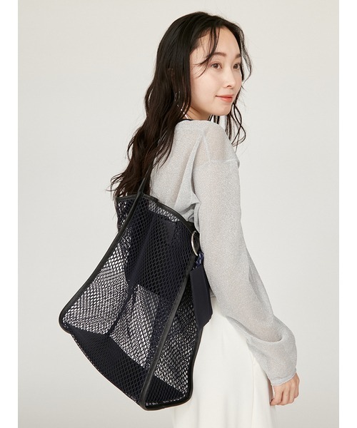 emmi（エミ）の「コットンメッシュトートバッグ（ショルダーバッグ・レディース・ネイビー/ブラウン/その他・FREE）」の12枚目の写真