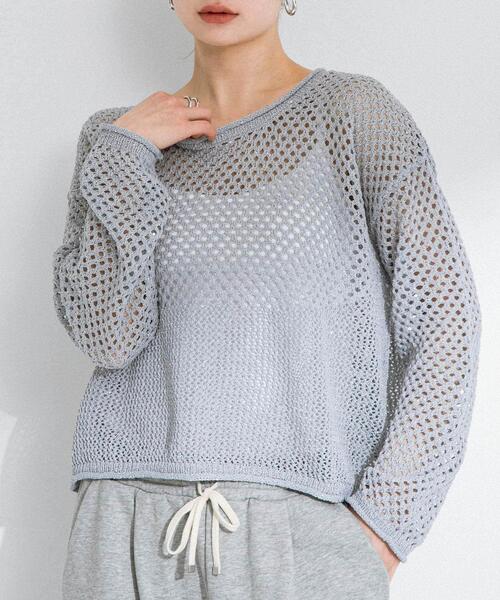 URBAN RESEARCH Sonny Label(アーバンリサーチサニーレーベル)の「スパンコールメッシュニットプルオーバー(ニット/セーター・レディース・グレー系その他/オフホワイト/イエロー・FREE)」の3枚目の写真