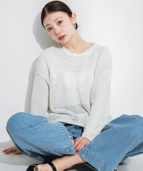 URBAN RESEARCH Sonny Label(アーバンリサーチサニーレーベル)の「スパンコールメッシュニットプルオーバー(ニット/セーター・レディース・グレー系その他/オフホワイト/イエロー・FREE)」の2枚目の写真