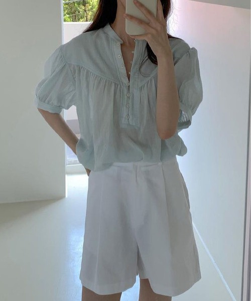BLANC FICELLE(ブランフィセル)の「薄手 5分袖 多ボタンシャツ(シャツ/ブラウス・レディース・ホワイト/アイボリー/ブルー・S/M/L)」の18枚目の写真
