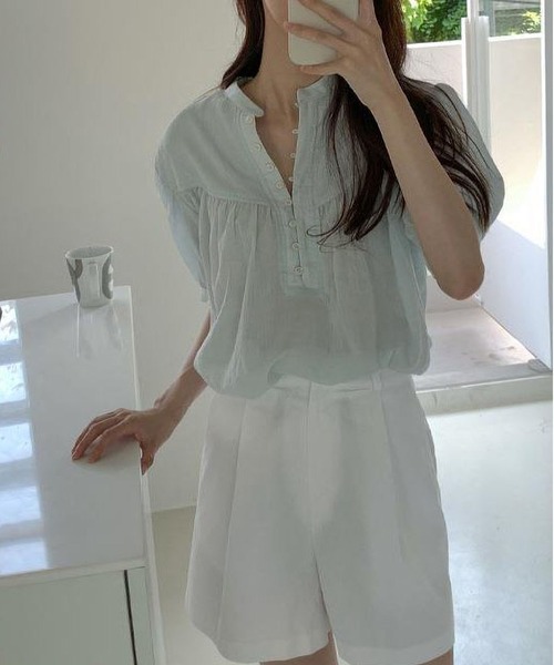 BLANC FICELLE(ブランフィセル)の「薄手 5分袖 多ボタンシャツ(シャツ/ブラウス・レディース・ホワイト/アイボリー/ブルー・S/M/L)」の17枚目の写真