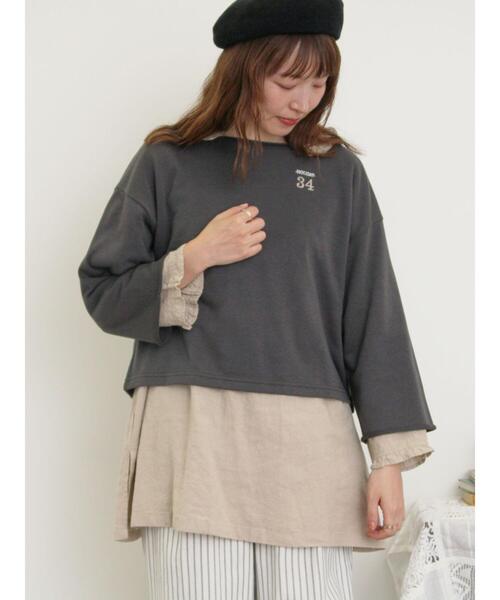 Samansa Mos2（サマンサ モスモス）の「インレイ裏毛カットオフロゴ刺繍カットソー（Tシャツ/カットソー・レディース・ミント/キナリ/グレー/チャコールグレー・F）」の3枚目の写真