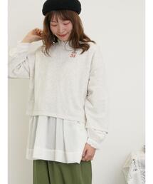 Samansa Mos2 | インレイ裏毛カットオフロゴ刺繍カットソー(Tシャツ/カットソー)