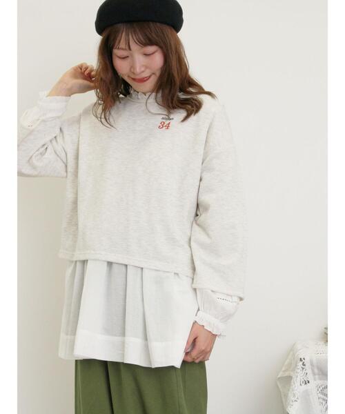 Samansa Mos2（サマンサ モスモス）の「インレイ裏毛カットオフロゴ刺繍カットソー（Tシャツ/カットソー・レディース・ミント/キナリ/グレー/チャコールグレー・F）」の2枚目の写真
