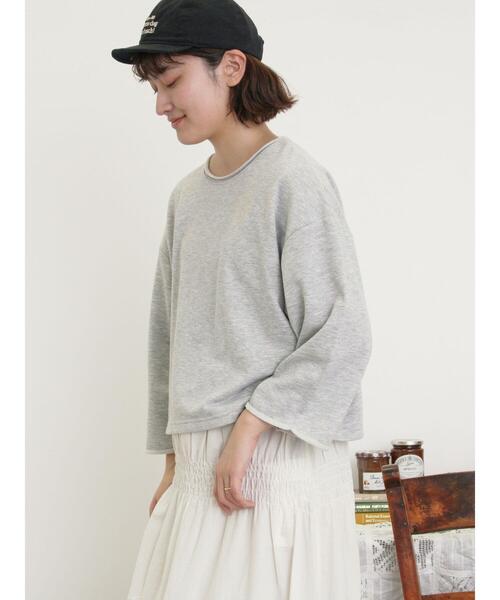 Samansa Mos2（サマンサ モスモス）の「インレイ裏毛カットオフロゴ刺繍カットソー（Tシャツ/カットソー・レディース・ミント/キナリ/グレー/チャコールグレー・F）」の5枚目の写真