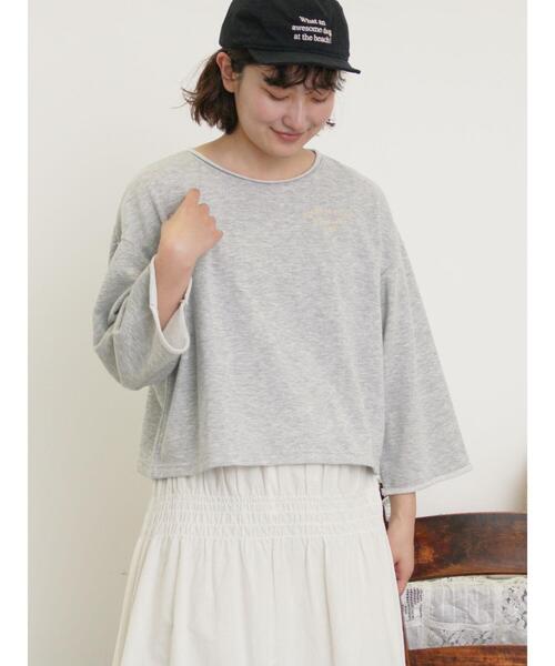 Samansa Mos2（サマンサ モスモス）の「インレイ裏毛カットオフロゴ刺繍カットソー（Tシャツ/カットソー・レディース・ミント/キナリ/グレー/チャコールグレー・F）」の6枚目の写真