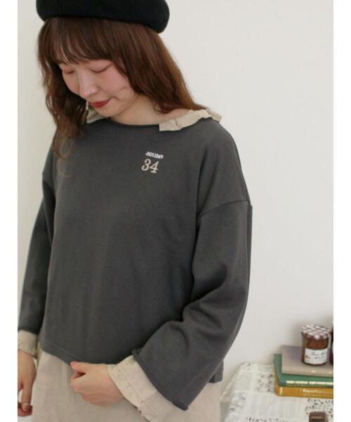 Samansa Mos2（サマンサ モスモス）の「インレイ裏毛カットオフロゴ刺繍カットソー（Tシャツ/カットソー・レディース・ミント/キナリ/グレー/チャコールグレー・F）」の11枚目の写真
