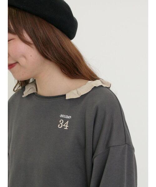 Samansa Mos2（サマンサ モスモス）の「インレイ裏毛カットオフロゴ刺繍カットソー（Tシャツ/カットソー・レディース・ミント/キナリ/グレー/チャコールグレー・F）」の13枚目の写真