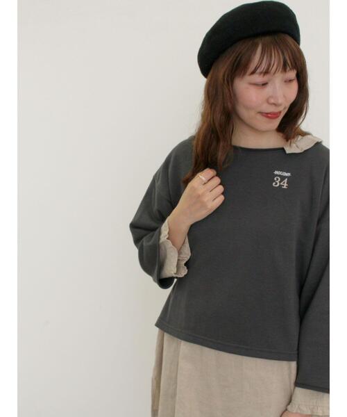 Samansa Mos2（サマンサ モスモス）の「インレイ裏毛カットオフロゴ刺繍カットソー（Tシャツ/カットソー・レディース・ミント/キナリ/グレー/チャコールグレー・F）」の14枚目の写真