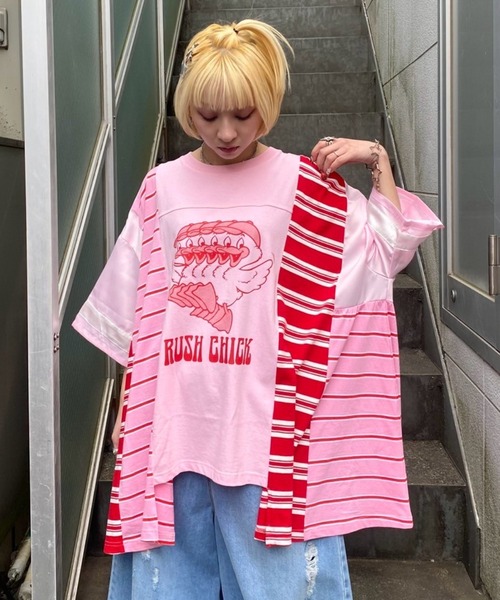 Candy Stripper（キャンディストリッパー）の「RUSH CHICK BORDER SWICHED トップス（Tシャツ/カットソー・レディース・ピンク/ブルー/エメラルド・FREE）」の8枚目の写真