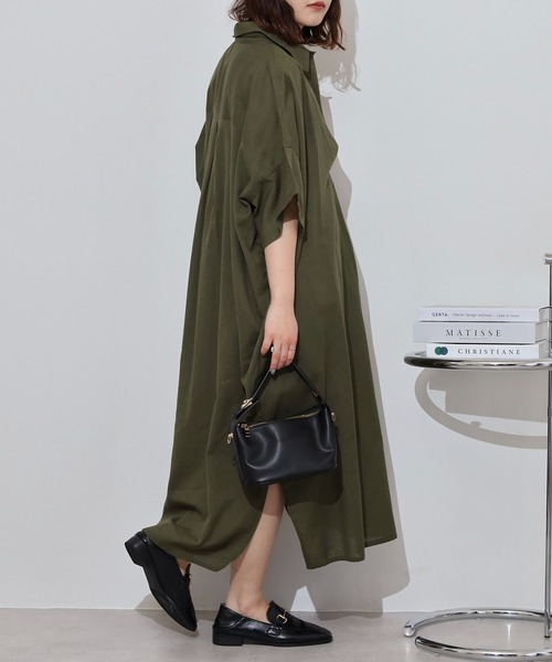 セール】mitis 綿麻 スキッパーシャツワンピース（ワンピース