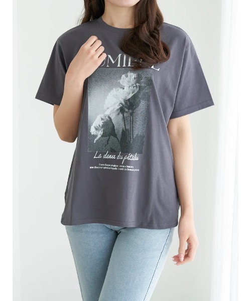 LUDIC PARK(ルディックパーク)の「【接触冷感/吸水速乾/UV】フラワーフォトプリントTシャツ(Tシャツ/カットソー・レディース・オフホワイト/ピンク/ダークグレー・M/L)」の14枚目の写真