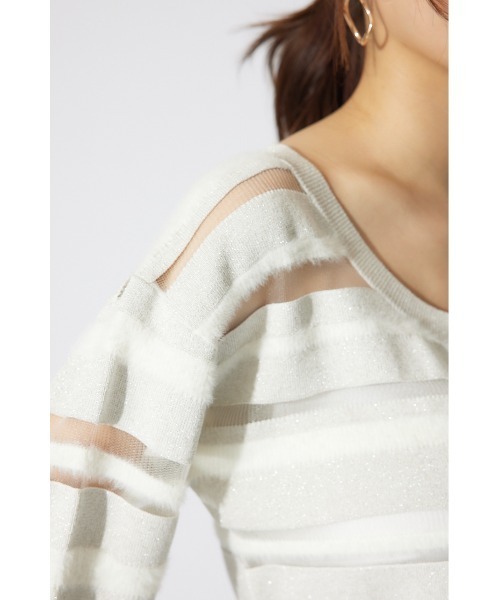 rienda（リエンダ）の「シアーボーダーニットカーディガン　シアートップス 春服（カーディガン/ボレロ・レディース・ホワイト/グリーン/ピンク・FREE）」の11枚目の写真