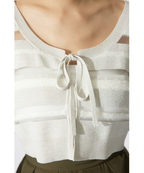 rienda（リエンダ）の「シアーボーダーニットカーディガン　シアートップス 春服（カーディガン/ボレロ・レディース・ホワイト/グリーン/ピンク・FREE）」の12枚目の写真
