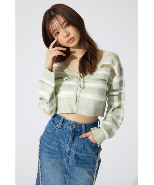 アウトレット福袋 セール】シアーボーダーニットカーディガン シアートップス 春服 トップス